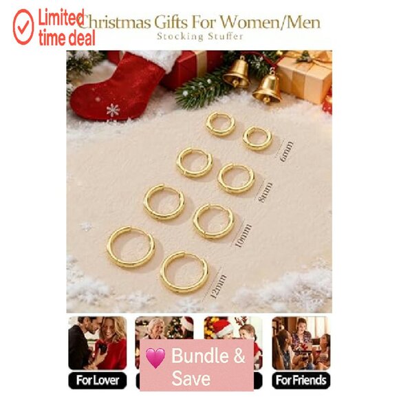 Small 14K Gold Plated Huggie Hoop Earrings Hypoallergenic Lightweight - Picture 8 of 8